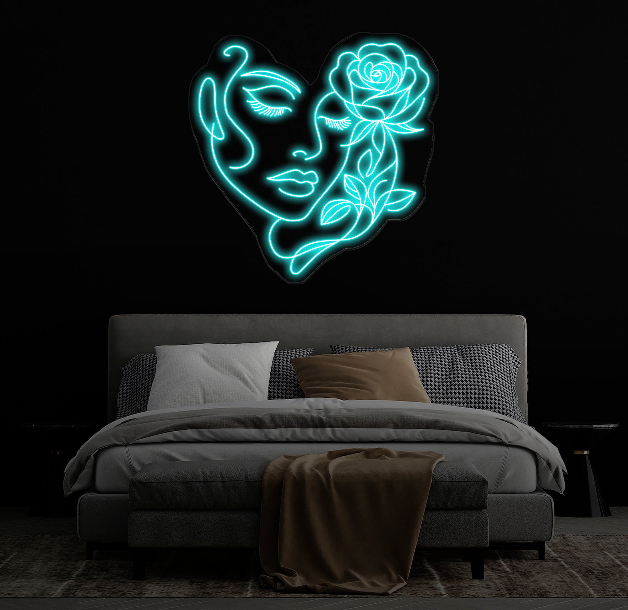 Abstract Face Neon Sign with Flower, Custom Neon Wall Art, Personalized Modern Decor, Minimalist Neon Light for Bedroom, Christmas Gifts