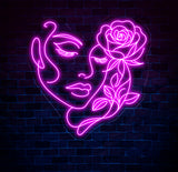 Abstract Face Neon Sign with Flower, Custom Neon Wall Art, Personalized Modern Decor, Minimalist Neon Light for Bedroom, Christmas Gifts