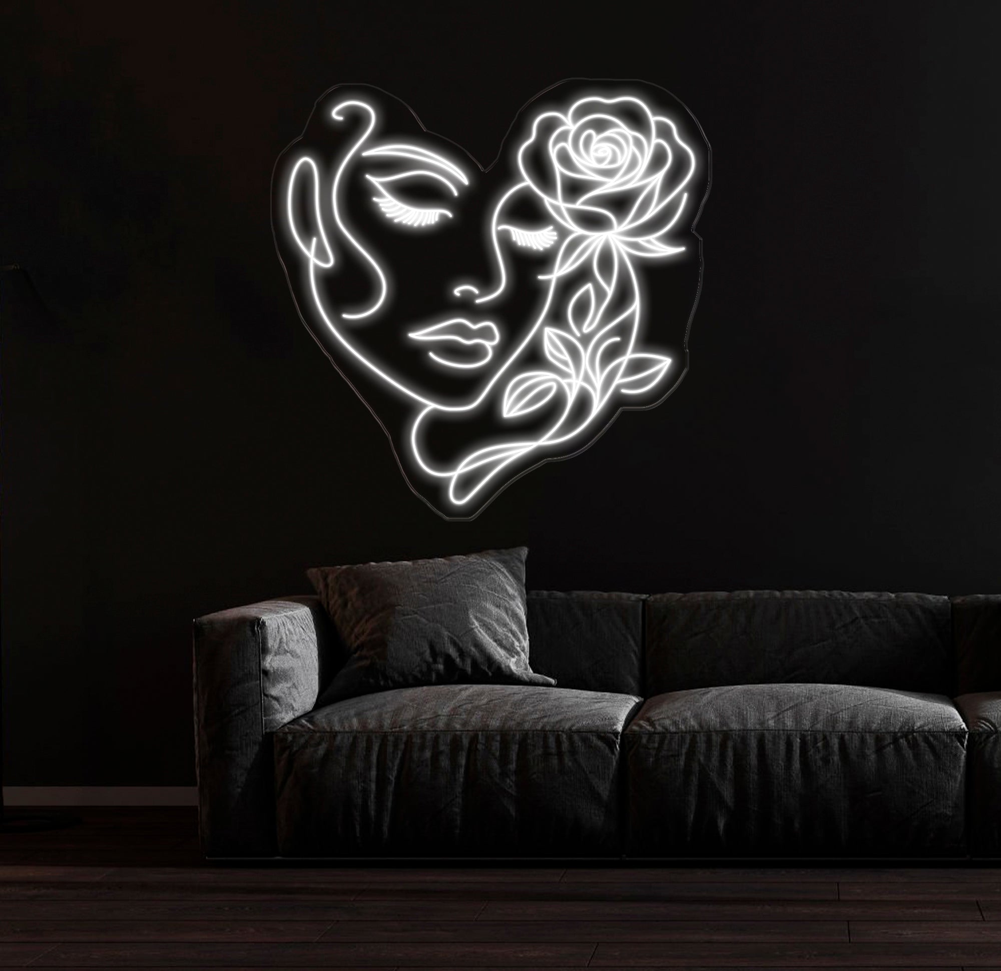 Abstract Face Neon Sign with Flower, Custom Neon Wall Art, Personalized Modern Decor, Minimalist Neon Light for Bedroom, Christmas Gifts