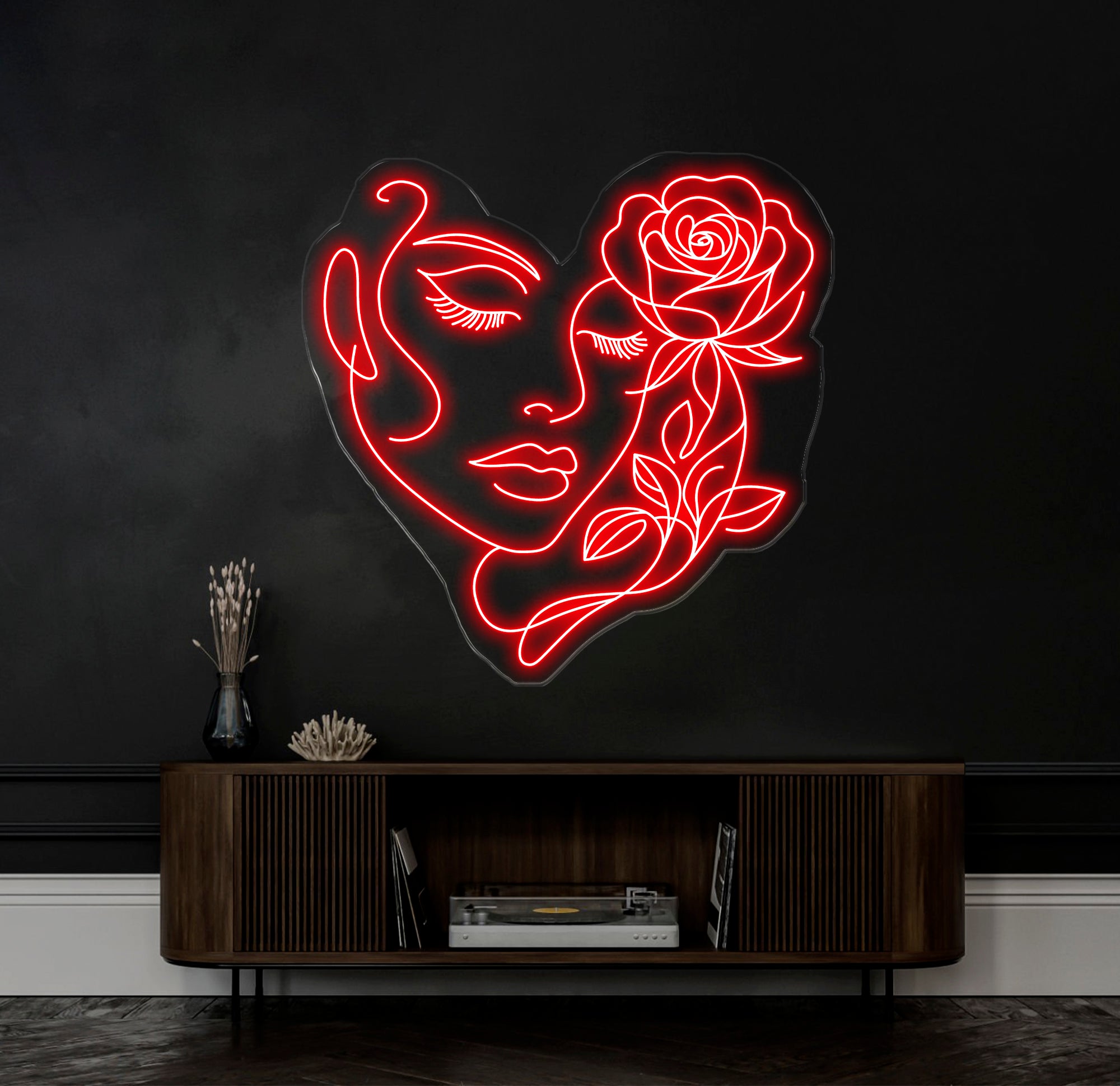 Abstract Face Neon Sign with Flower, Custom Neon Wall Art, Personalized Modern Decor, Minimalist Neon Light for Bedroom, Christmas Gifts