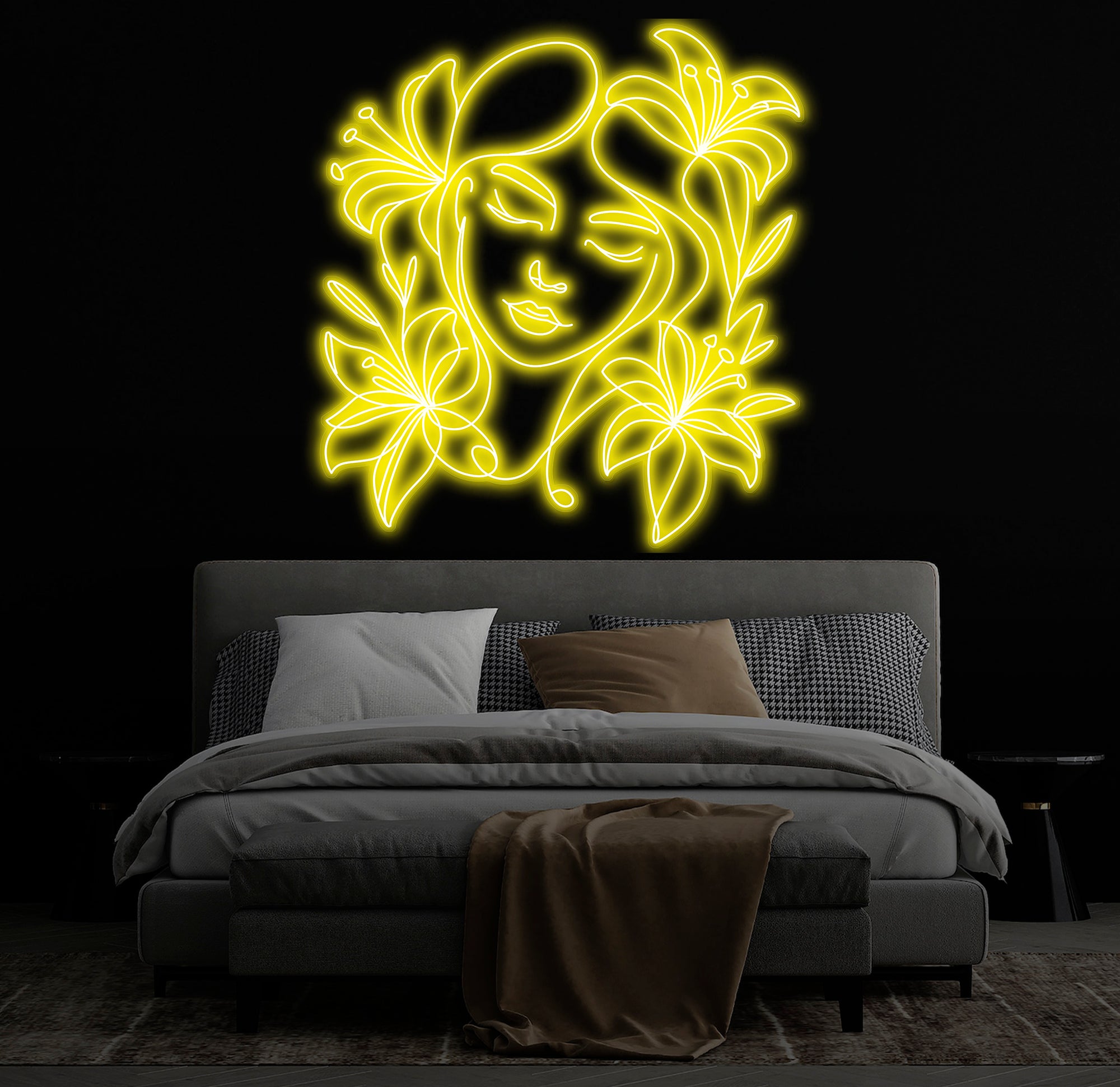 Abstract Face Neon Sign with Flower, Custom Neon Wall Art, Personalized Modern Decor, Minimalist Neon Light for Bedroom, Christmas Gifts