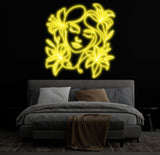 Abstract Face Neon Sign with Flower, Custom Neon Wall Art, Personalized Modern Decor, Minimalist Neon Light for Bedroom, Christmas Gifts