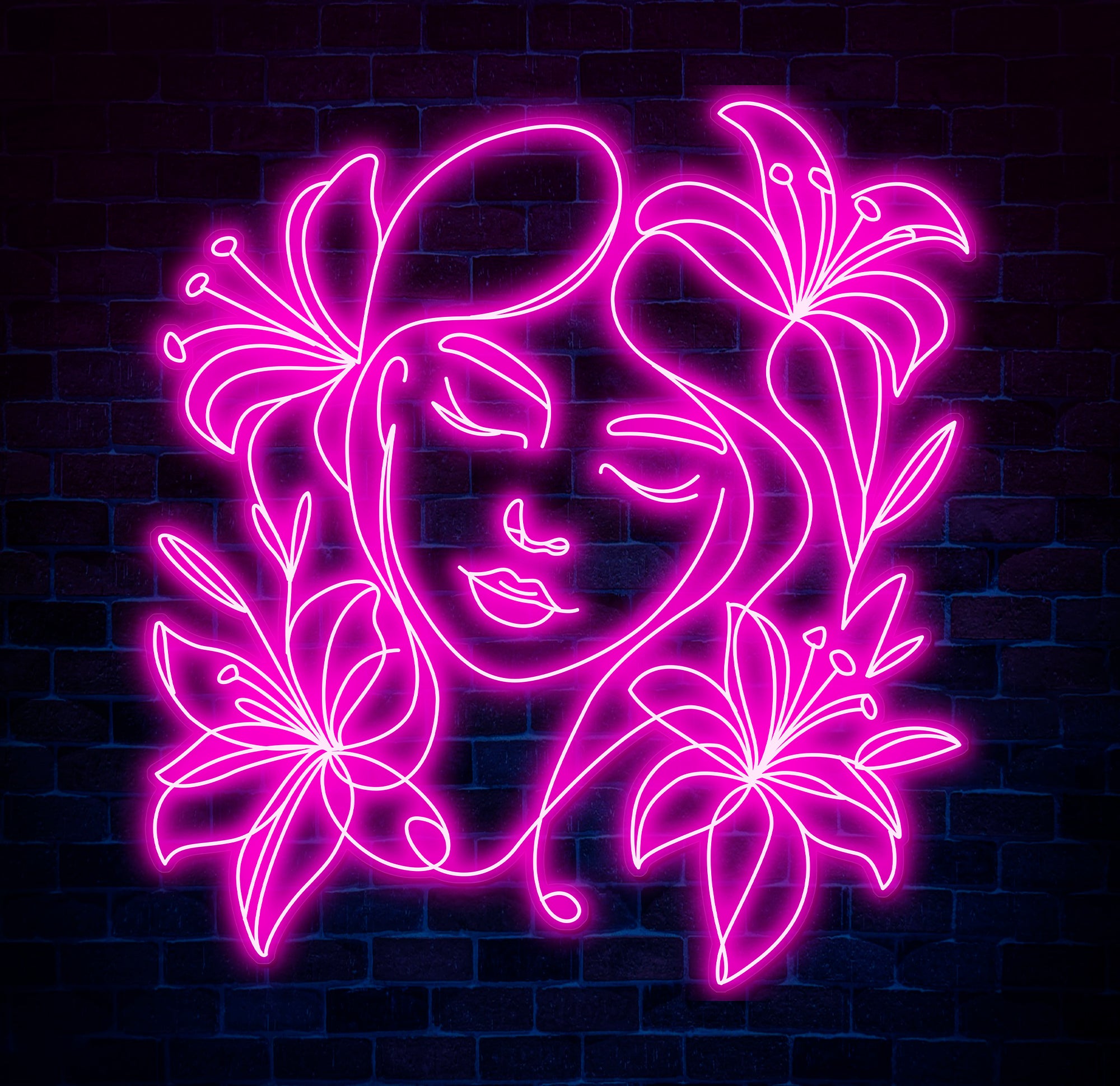 Abstract Face Neon Sign with Flower, Custom Neon Wall Art, Personalized Modern Decor, Minimalist Neon Light for Bedroom, Christmas Gifts