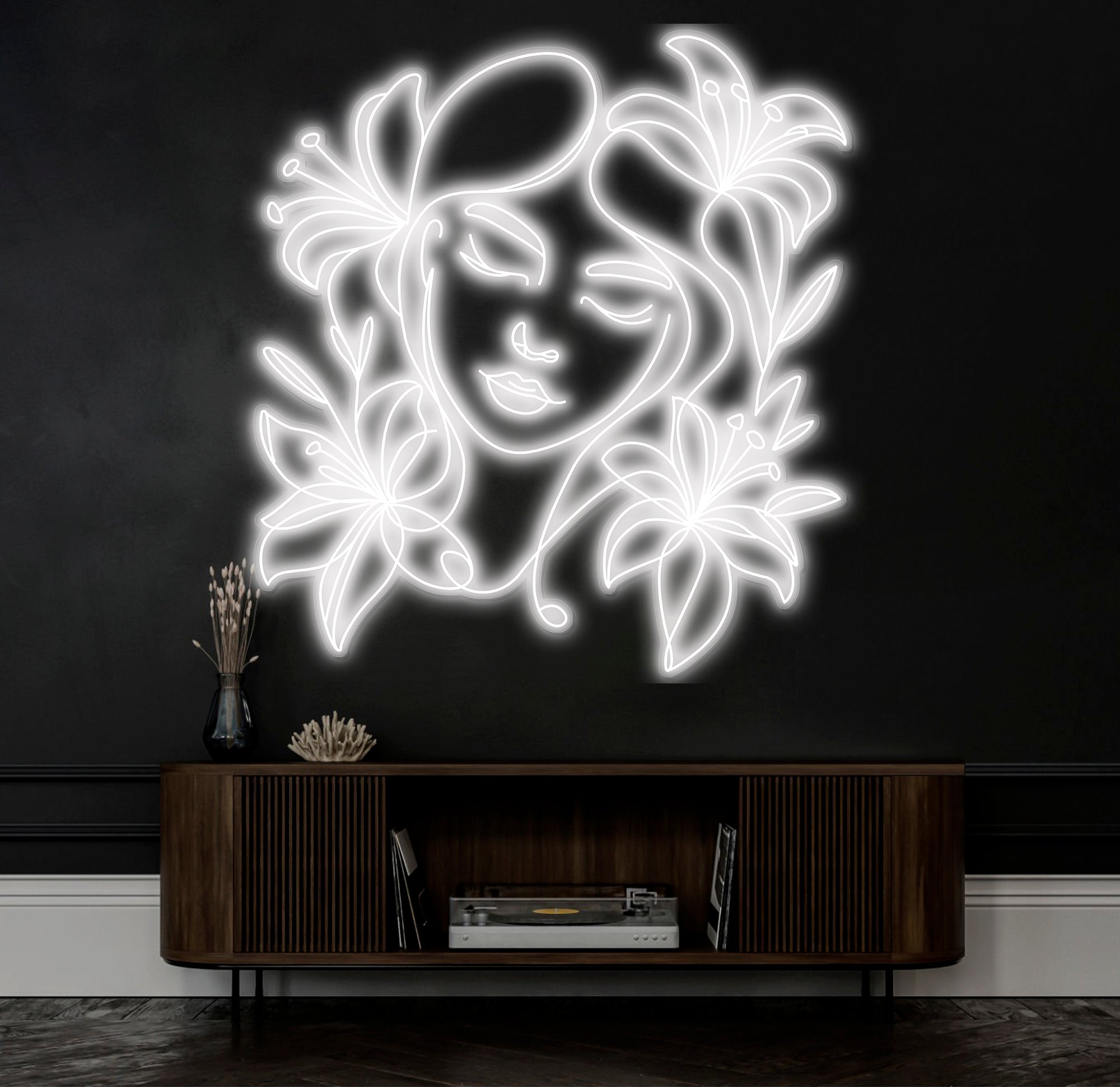 Abstract Face Neon Sign with Flower, Custom Neon Wall Art, Personalized Modern Decor, Minimalist Neon Light for Bedroom, Christmas Gifts