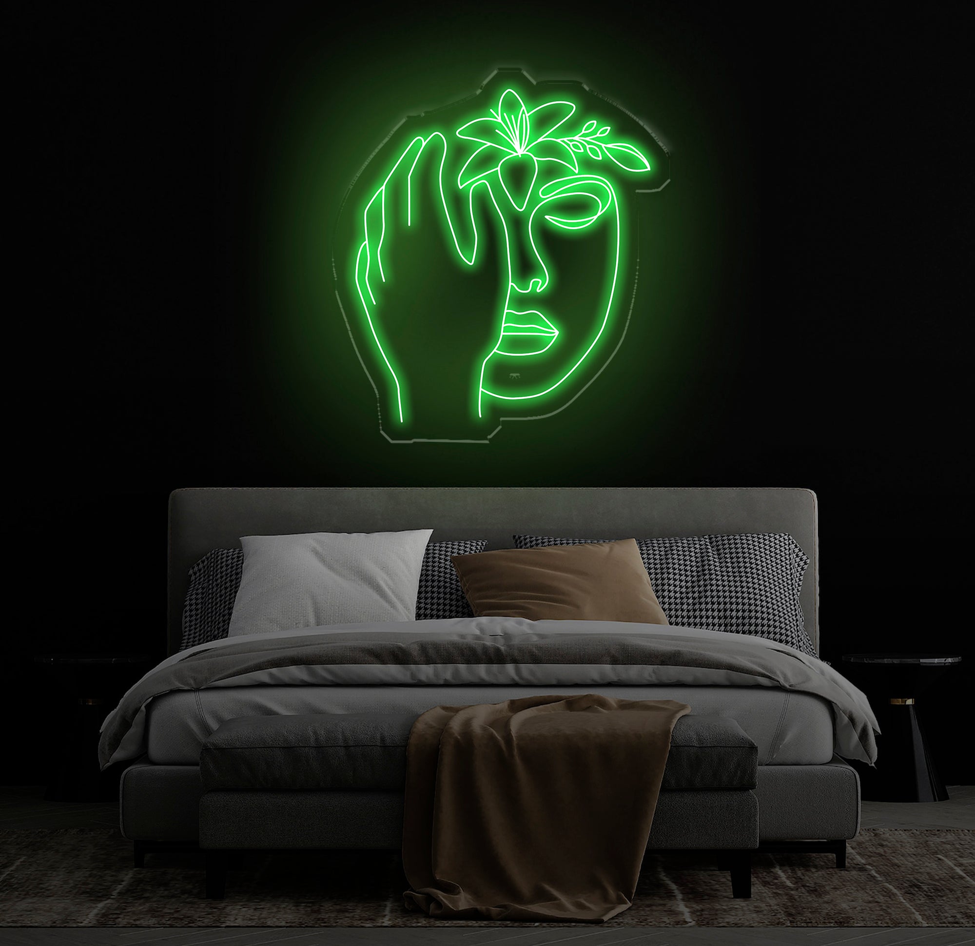 Abstract Face Neon Sign with Flower, Custom Neon Wall Art, Personalized Modern Decor, Minimalist Neon Light for Bedroom, Christmas Gifts