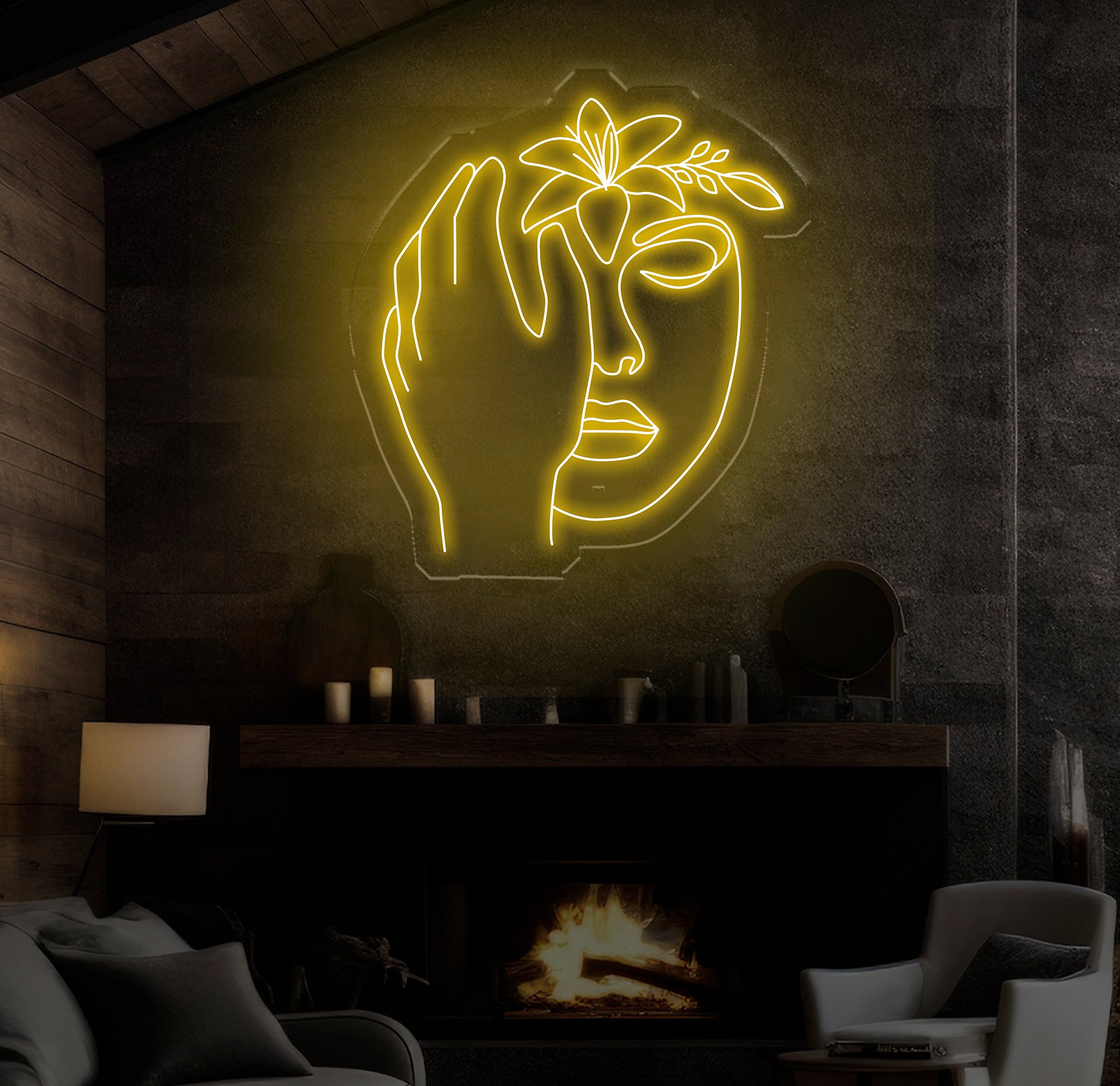 Abstract Face Neon Sign with Flower, Custom Neon Wall Art, Personalized Modern Decor, Minimalist Neon Light for Bedroom, Christmas Gifts