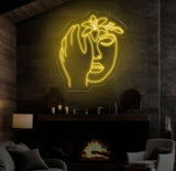 Abstract Face Neon Sign with Flower, Custom Neon Wall Art, Personalized Modern Decor, Minimalist Neon Light for Bedroom, Christmas Gifts