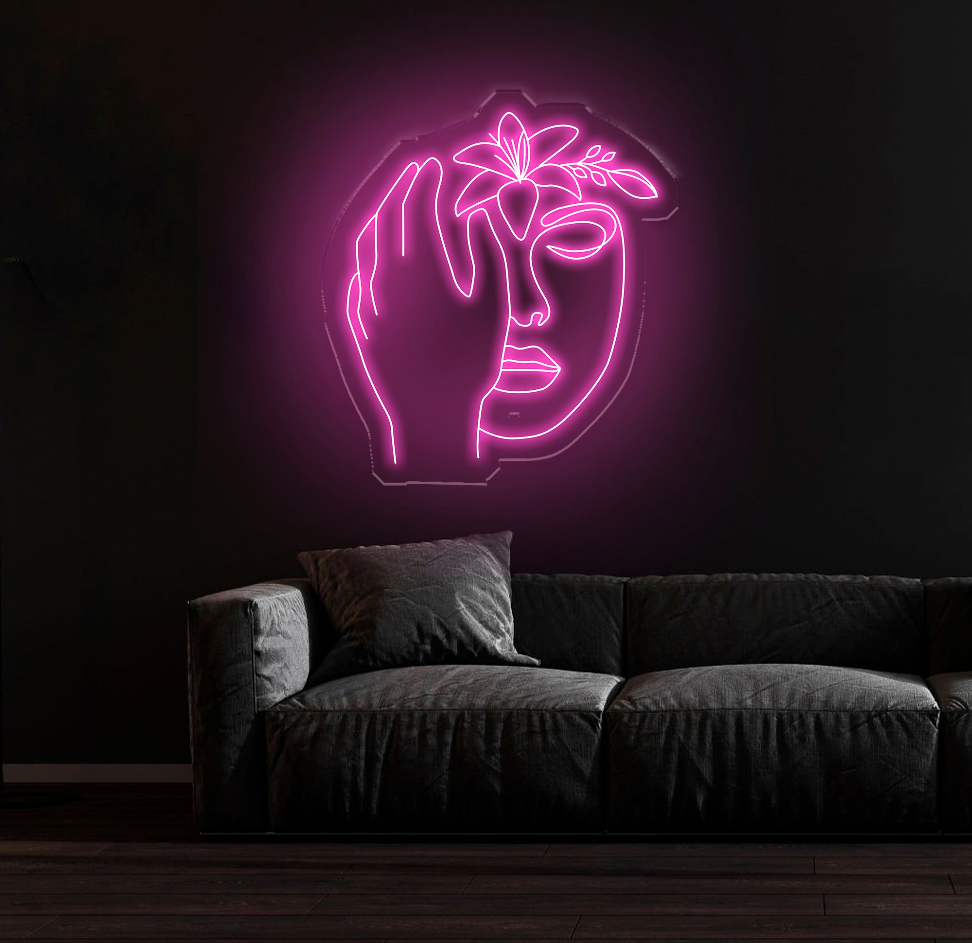 Abstract Face Neon Sign with Flower, Custom Neon Wall Art, Personalized Modern Decor, Minimalist Neon Light for Bedroom, Christmas Gifts