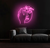 Abstract Face Neon Sign with Flower, Custom Neon Wall Art, Personalized Modern Decor, Minimalist Neon Light for Bedroom, Christmas Gifts