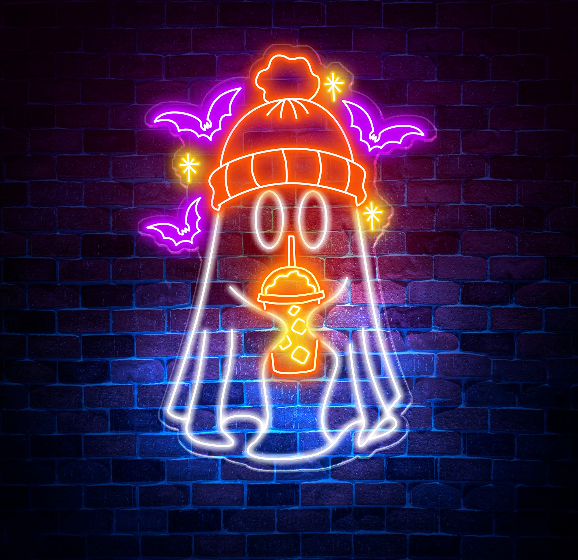 Ghost Coffee Neon Sign, Spooky Boo Sign, Ghost with Coffee LED Light, Spooky Wall Art, Ghost Drinking Coffee Sign, Fall Coffee Lover LED