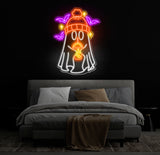 Ghost Coffee Neon Sign, Spooky Boo Sign, Ghost with Coffee LED Light, Spooky Wall Art, Ghost Drinking Coffee Sign, Fall Coffee Lover LED