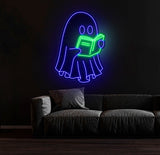 Ghosts Reading Neon Sign, Spooky Boo Book Lover Decor, Ghosts Reading Wall Art, Bookworm Room Sign, Back to School Gift