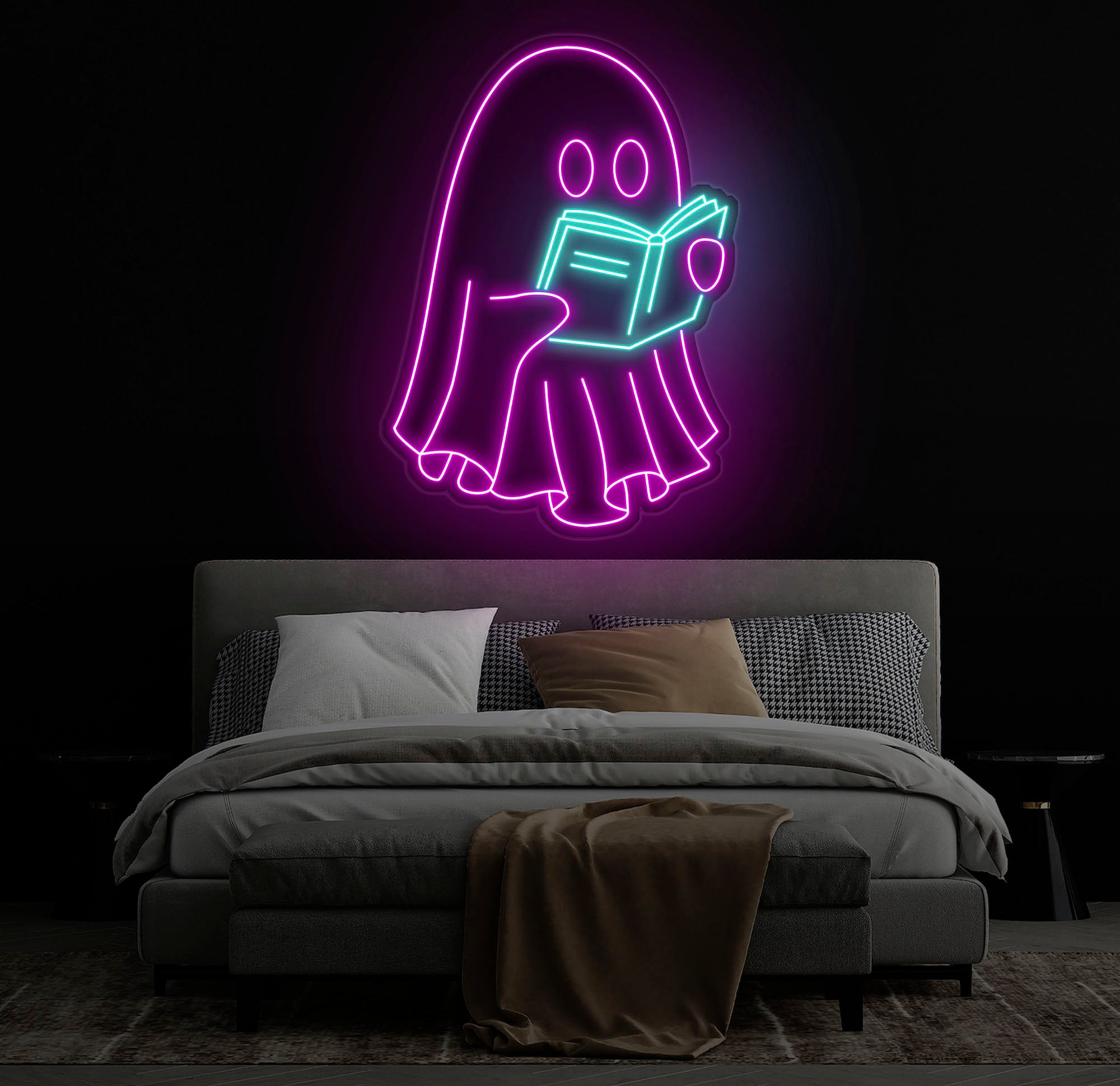 Ghosts Reading Neon Sign, Spooky Boo Book Lover Decor, Ghosts Reading Wall Art, Bookworm Room Sign, Back to School Gift