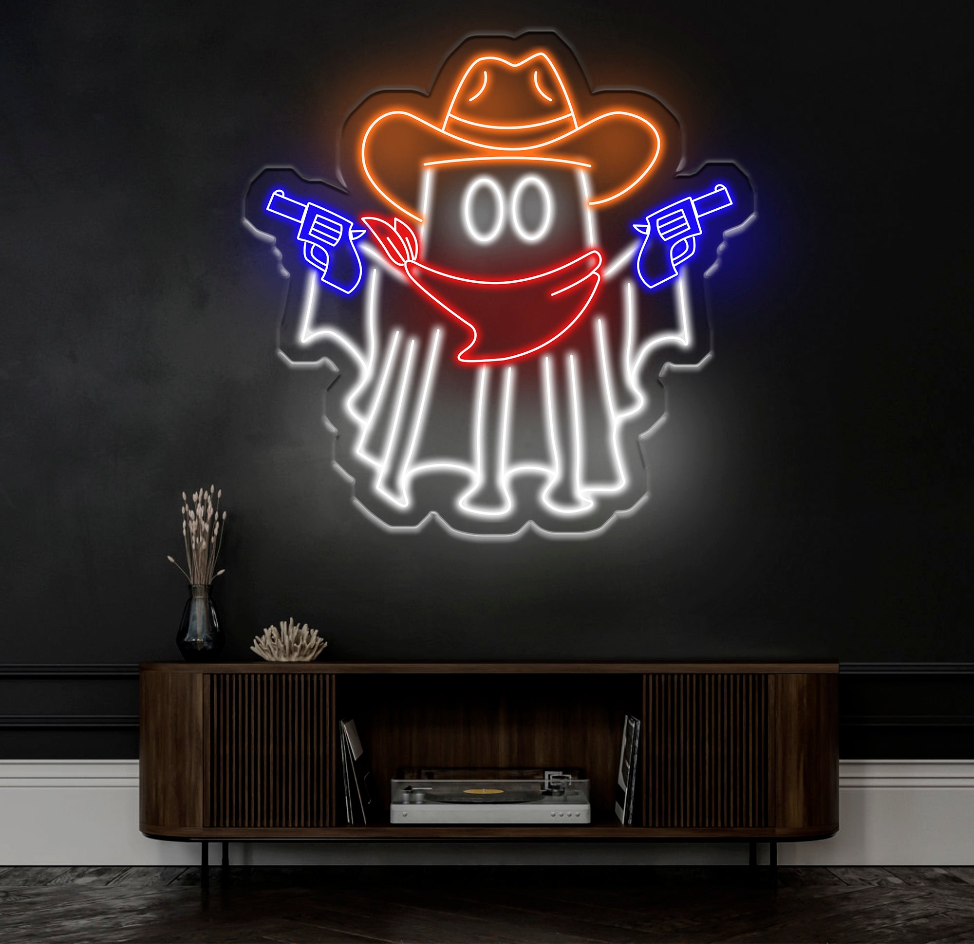 Cowboy Ghost Neon Sign, Halloween Ghost LED Sign, Cowboy Hat Light Up Decor, Dallas Texas Halloween Sign, Ghosts Cowboy Wall Art