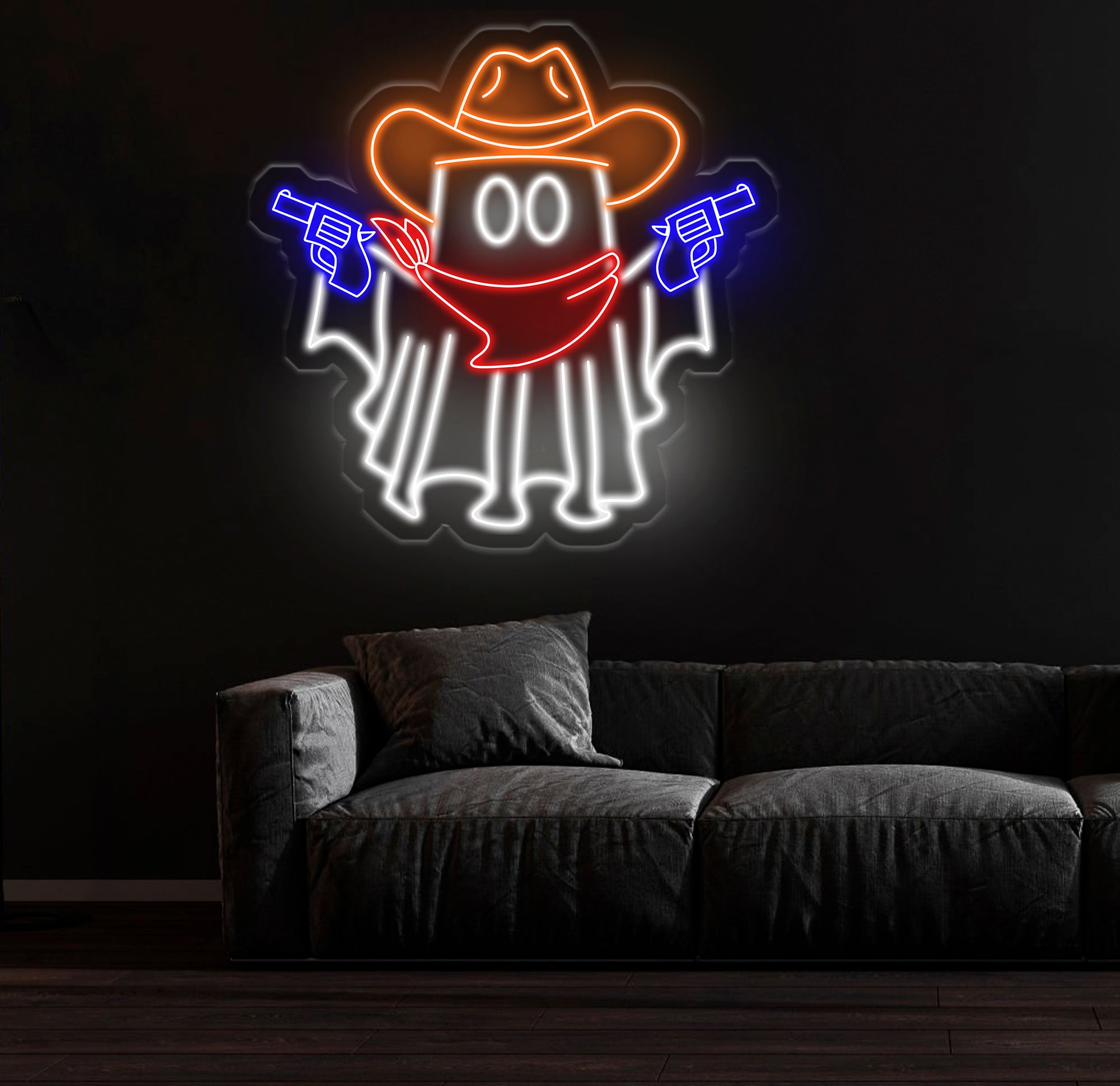 Cowboy Ghost Neon Sign, Halloween Ghost LED Sign, Cowboy Hat Light Up Decor, Dallas Texas Halloween Sign, Ghosts Cowboy Wall Art