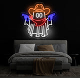 Cowboy Ghost Neon Sign, Halloween Ghost LED Sign, Cowboy Hat Light Up Decor, Dallas Texas Halloween Sign, Ghosts Cowboy Wall Art
