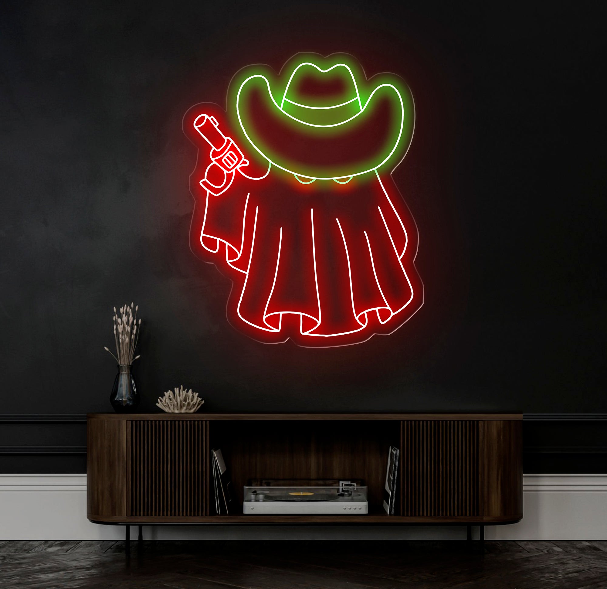 Cowboy Ghost Neon Sign, Halloween Ghost LED Sign, Cowboy Hat Light Up Decor, Dallas Texas Halloween Sign, Ghosts Cowboy Wall Art