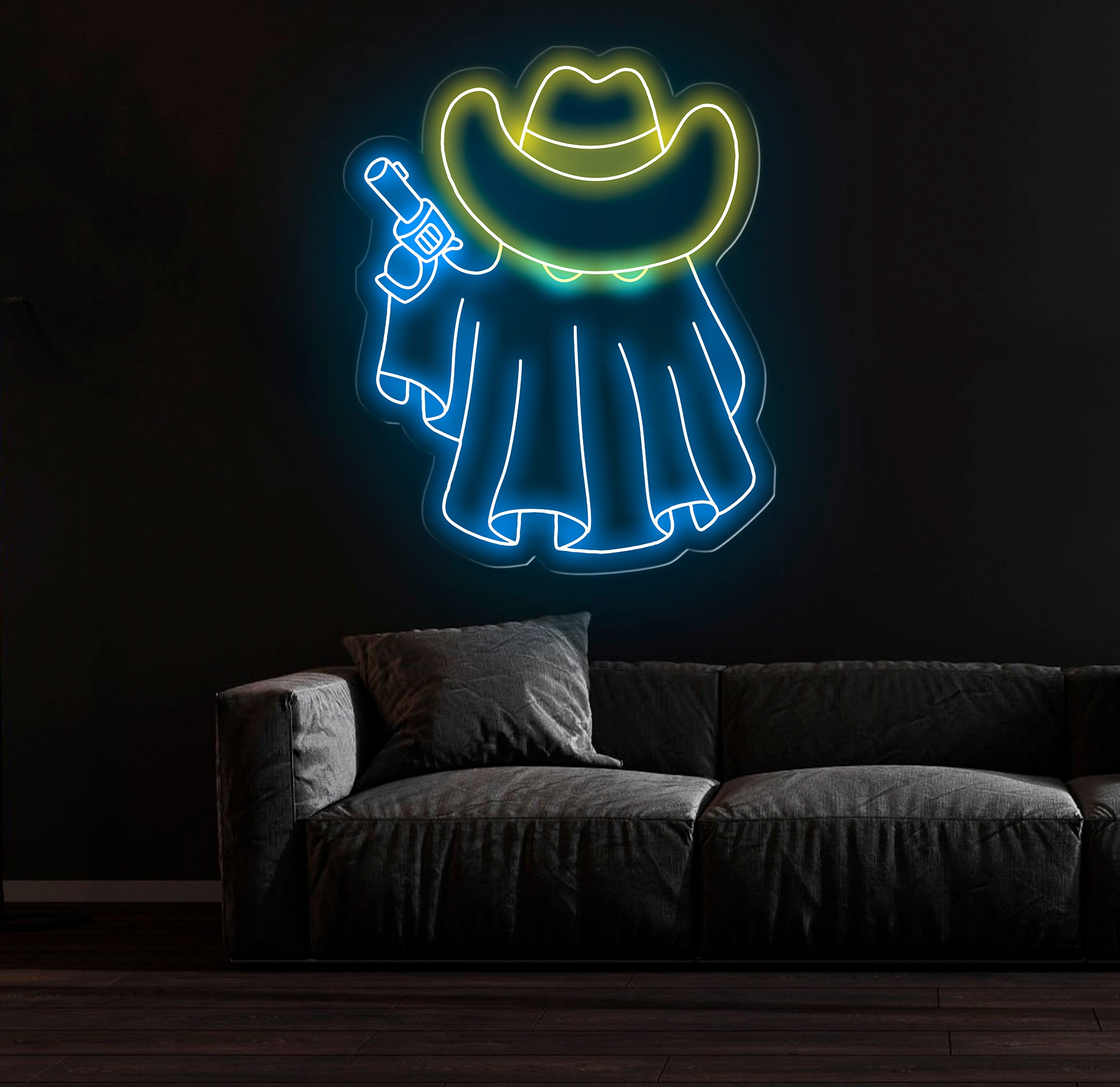 Cowboy Ghost Neon Sign, Halloween Ghost LED Sign, Cowboy Hat Light Up Decor, Dallas Texas Halloween Sign, Ghosts Cowboy Wall Art