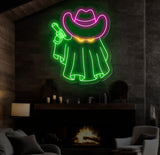 Cowboy Ghost Neon Sign, Halloween Ghost LED Sign, Cowboy Hat Light Up Decor, Dallas Texas Halloween Sign, Ghosts Cowboy Wall Art