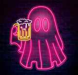 Beer Ghost Neon Sign - Bar Neon LED Sign, Beer Lover Pub Decor, Welcome Sign for Men, Light Up Basement or Outdoor Bar, Christmas Gifts