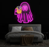 Beer Ghost Neon Sign - Bar Neon LED Sign, Beer Lover Pub Decor, Welcome Sign for Men, Light Up Basement or Outdoor Bar, Christmas Gifts