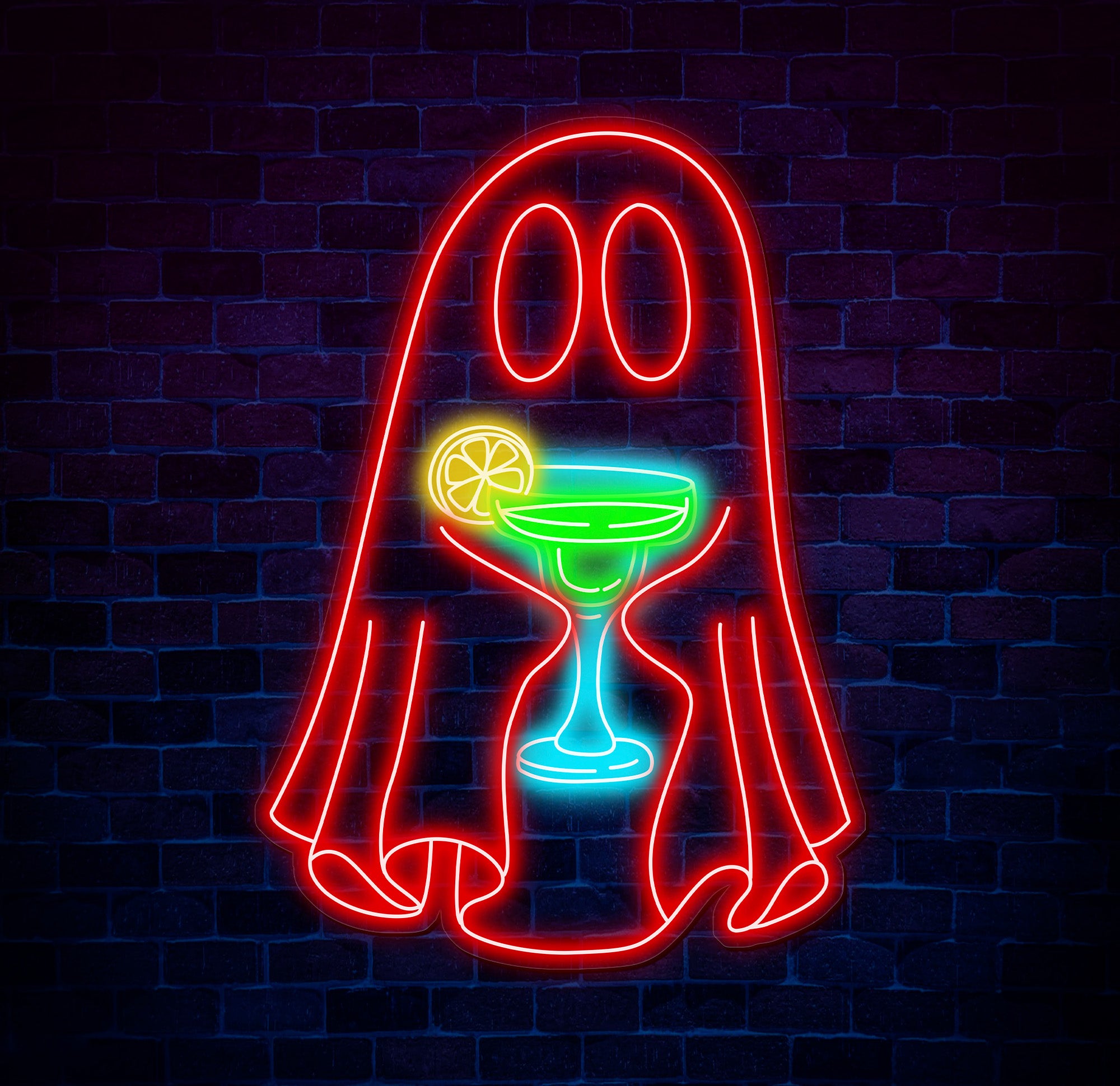 Ghost with Cocktail Neon Sign - Halloween Party Decor, Spooky Drink Wall Art, Custom Ghost Neon Light, Fun Halloween Bar or Home Decoration