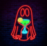 Ghost with Cocktail Neon Sign - Halloween Party Decor, Spooky Drink Wall Art, Custom Ghost Neon Light, Fun Halloween Bar or Home Decoration