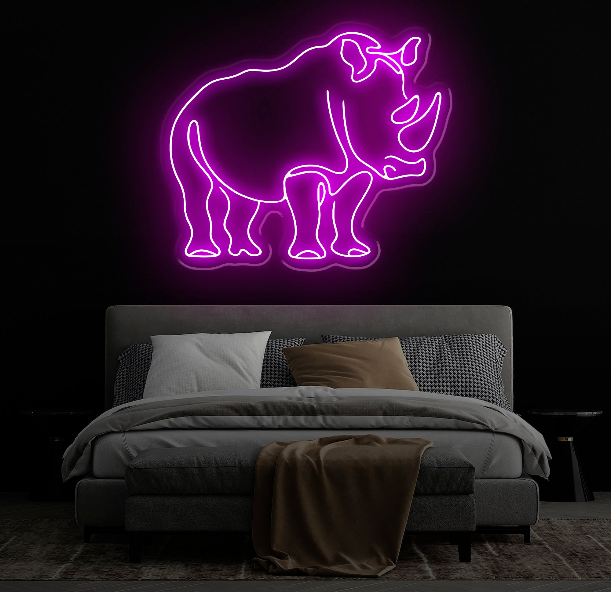 Rhino Neon Sign - Custom Animal Wall Art, Safari Themed LED Light, Unique Rhino Neon Decor for Home, Bar, or Kids Room, Animal Light Sign
