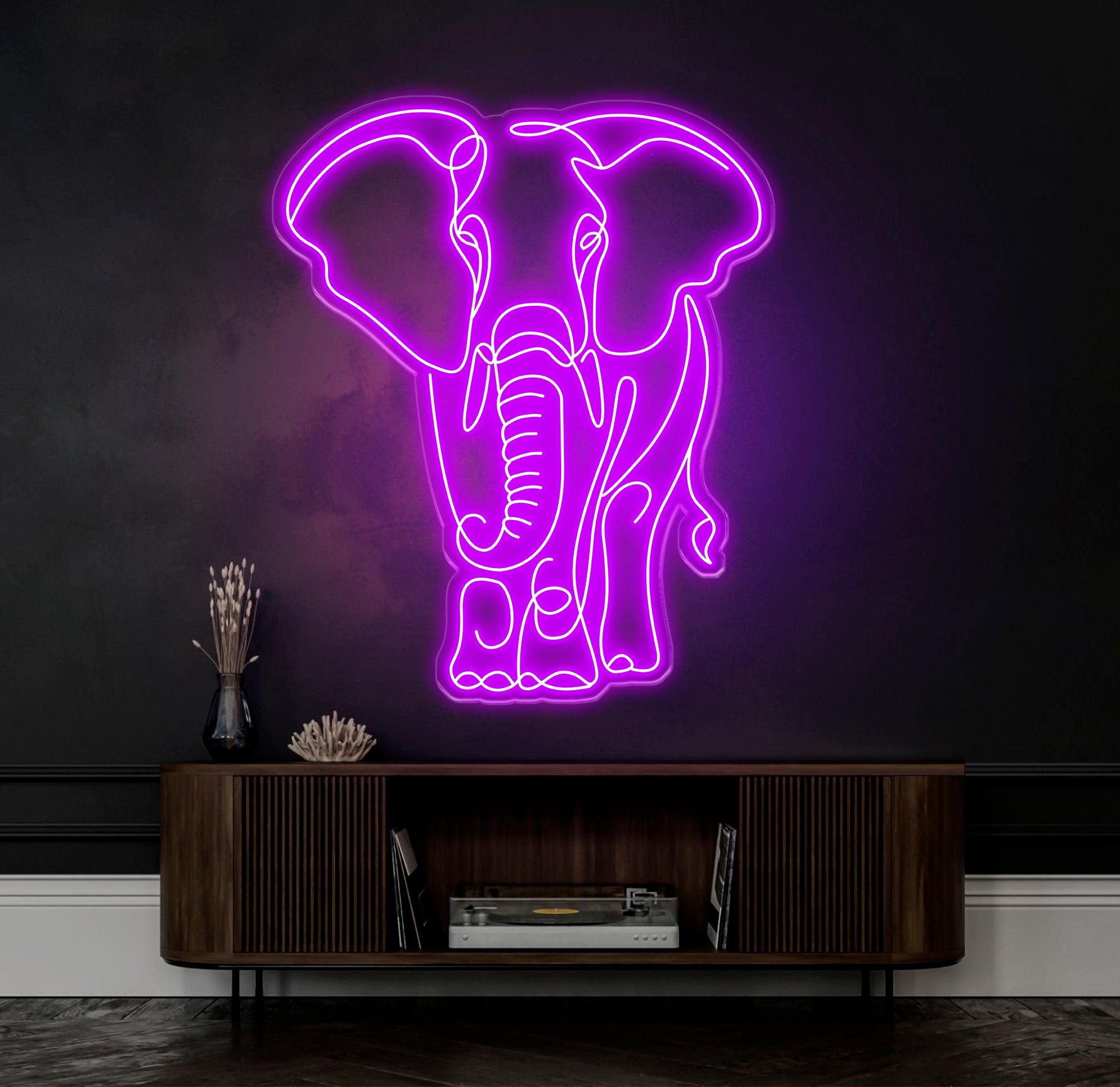 Elephant LED Neon Light - Elephant Head-Shaped Wall Art Sign, Mammoth Neon Decor, Unique LED Room Decoration, Gift Idea for Animal Lovers