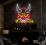 Oni Mask Neon Sign - Japanese Hannya Demon Mask, Samurai Wall Art, Custom Japanese Neon Decor, Hannya Mask LED Light, Anime Neon Sign
