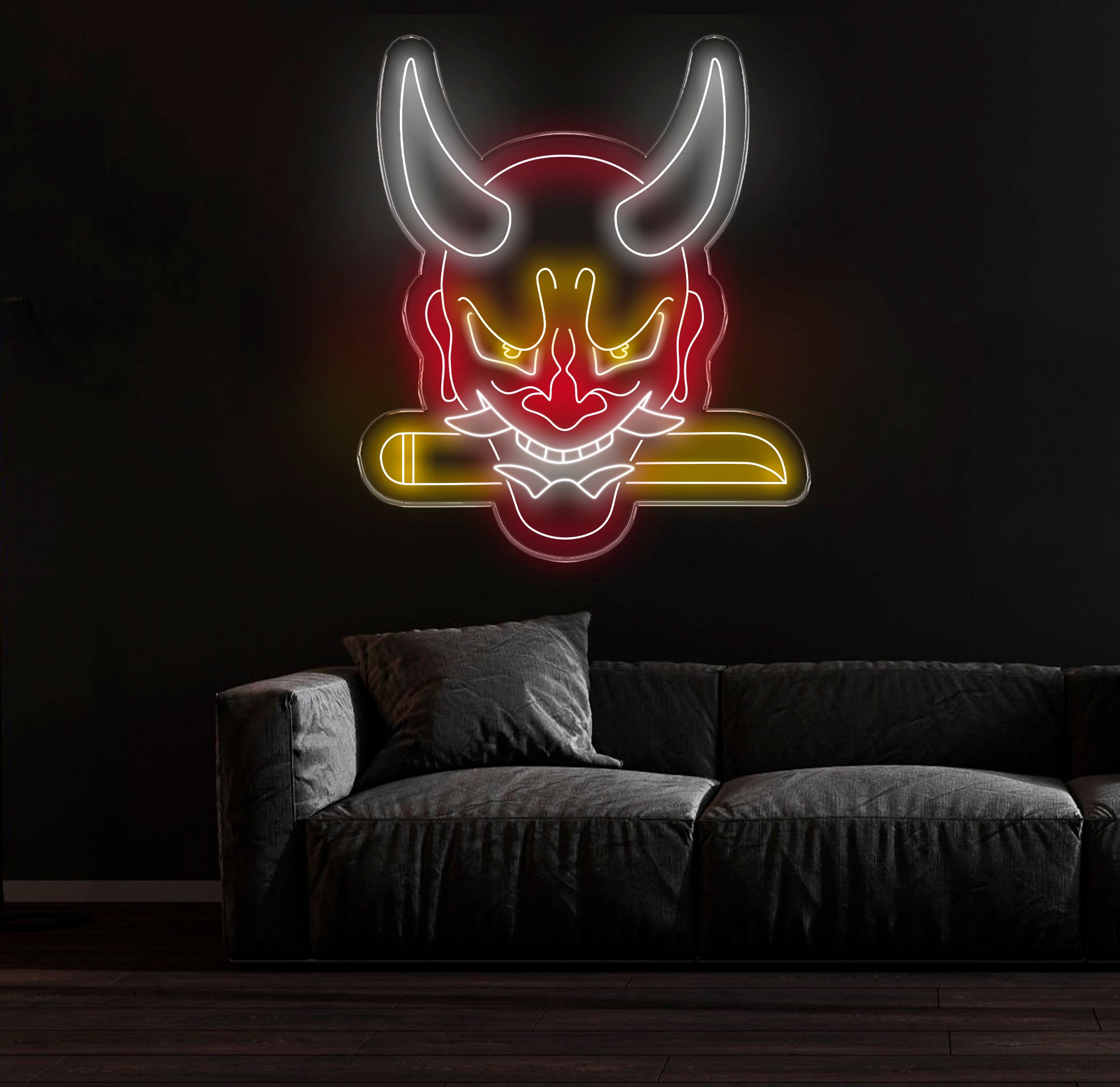 Oni Mask Neon Sign - Japanese Hannya Demon Mask, Samurai Wall Art, Custom Japanese Neon Decor, Hannya Mask LED Light, Anime Neon Sign