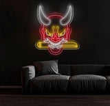 Oni Mask Neon Sign - Japanese Hannya Demon Mask, Samurai Wall Art, Custom Japanese Neon Decor, Hannya Mask LED Light, Anime Neon Sign