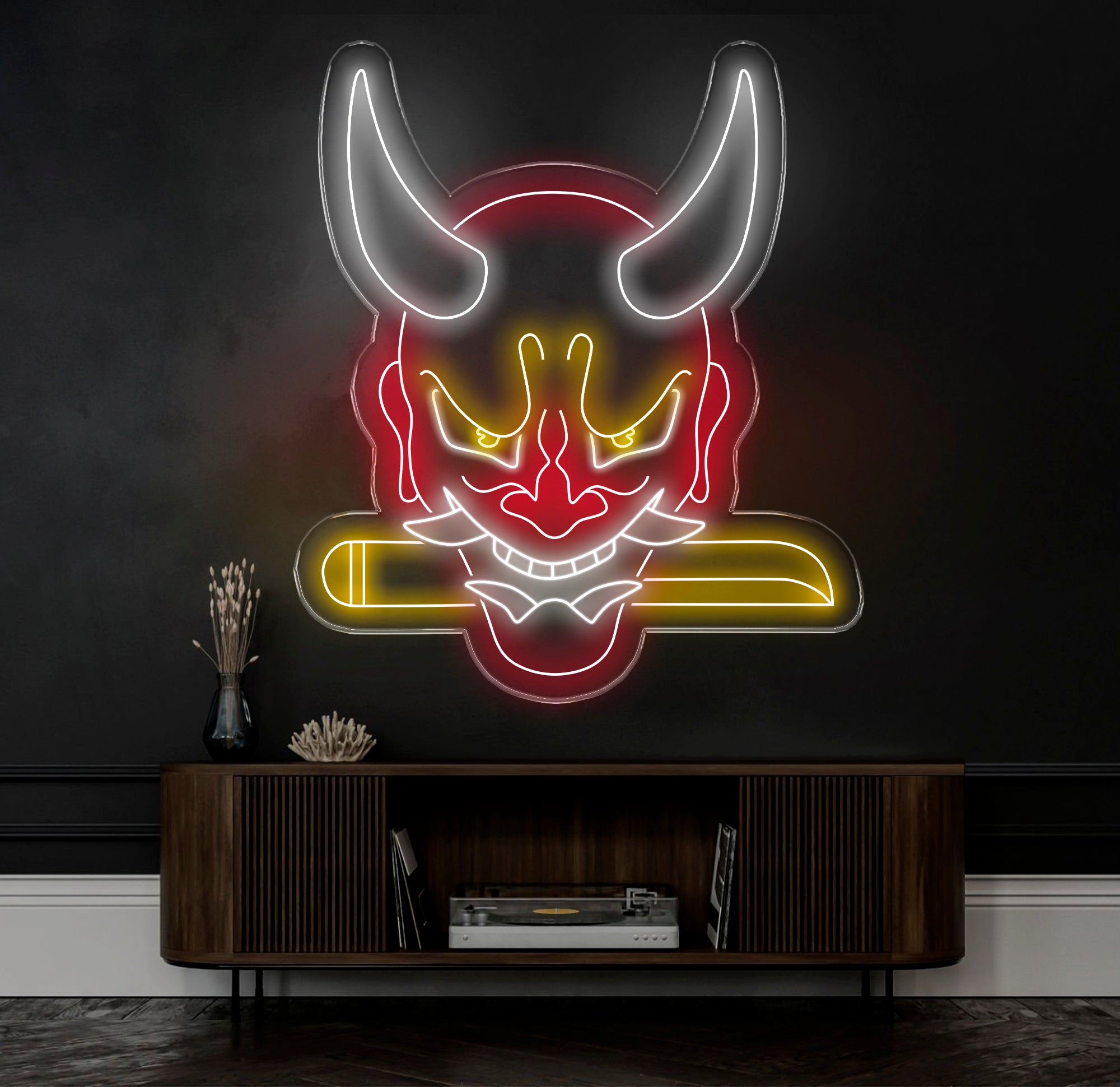 Oni Mask Neon Sign - Japanese Hannya Demon Mask, Samurai Wall Art, Custom Japanese Neon Decor, Hannya Mask LED Light, Anime Neon Sign