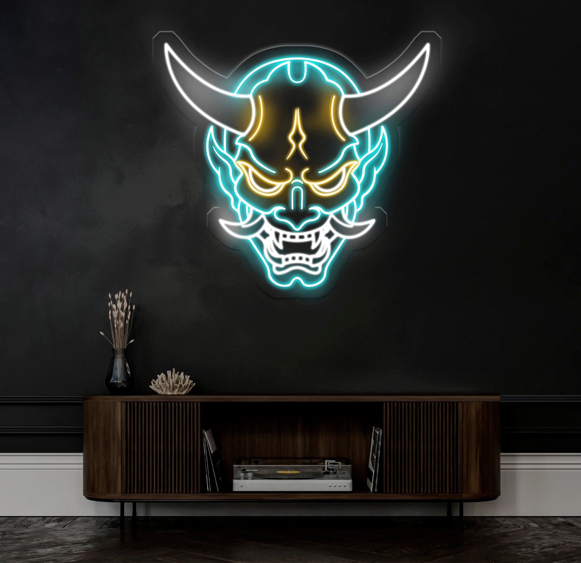 Oni Mask Neon Sign - Japanese Hannya Demon Mask, Samurai Wall Art, Custom Japanese Neon Decor, Hannya Mask LED Light, Anime Neon Sign