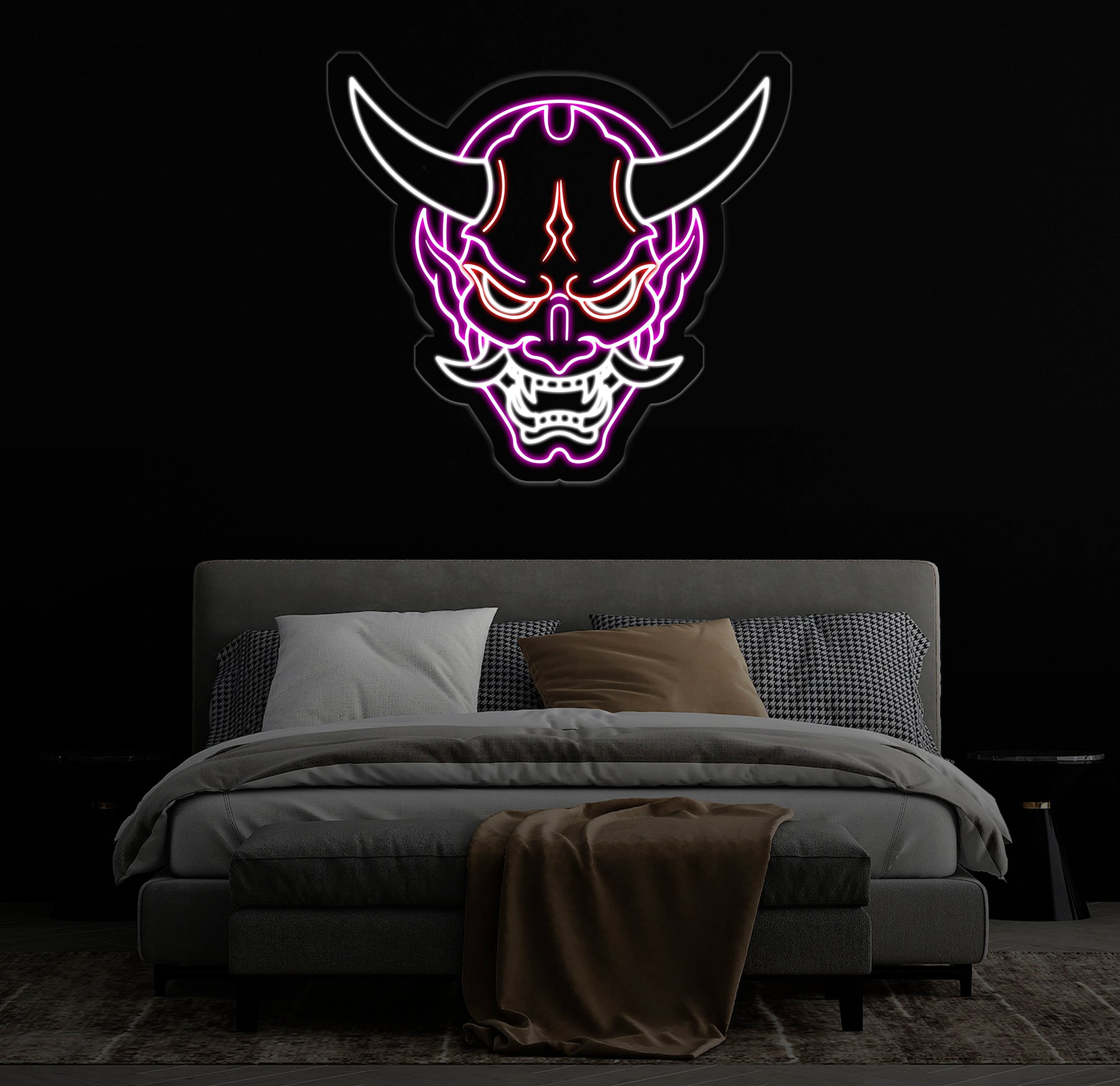 Oni Mask Neon Sign - Japanese Hannya Demon Mask, Samurai Wall Art, Custom Japanese Neon Decor, Hannya Mask LED Light, Anime Neon Sign