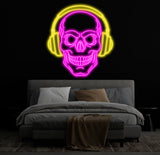 Skull Headphone Neon Sign, Custom LED Sign for Music Lovers, Music Club Wall Decor, Unique Headphone Shop Light, Perfect Gift for Music Fans