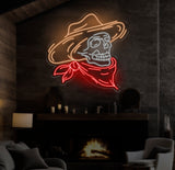Cowboy Skeleton Neon Sign - LED Skeleton Light, Grim Reaper Art, Halloween Decor, Horror House Wall Art, Custom Home Neon Decoration