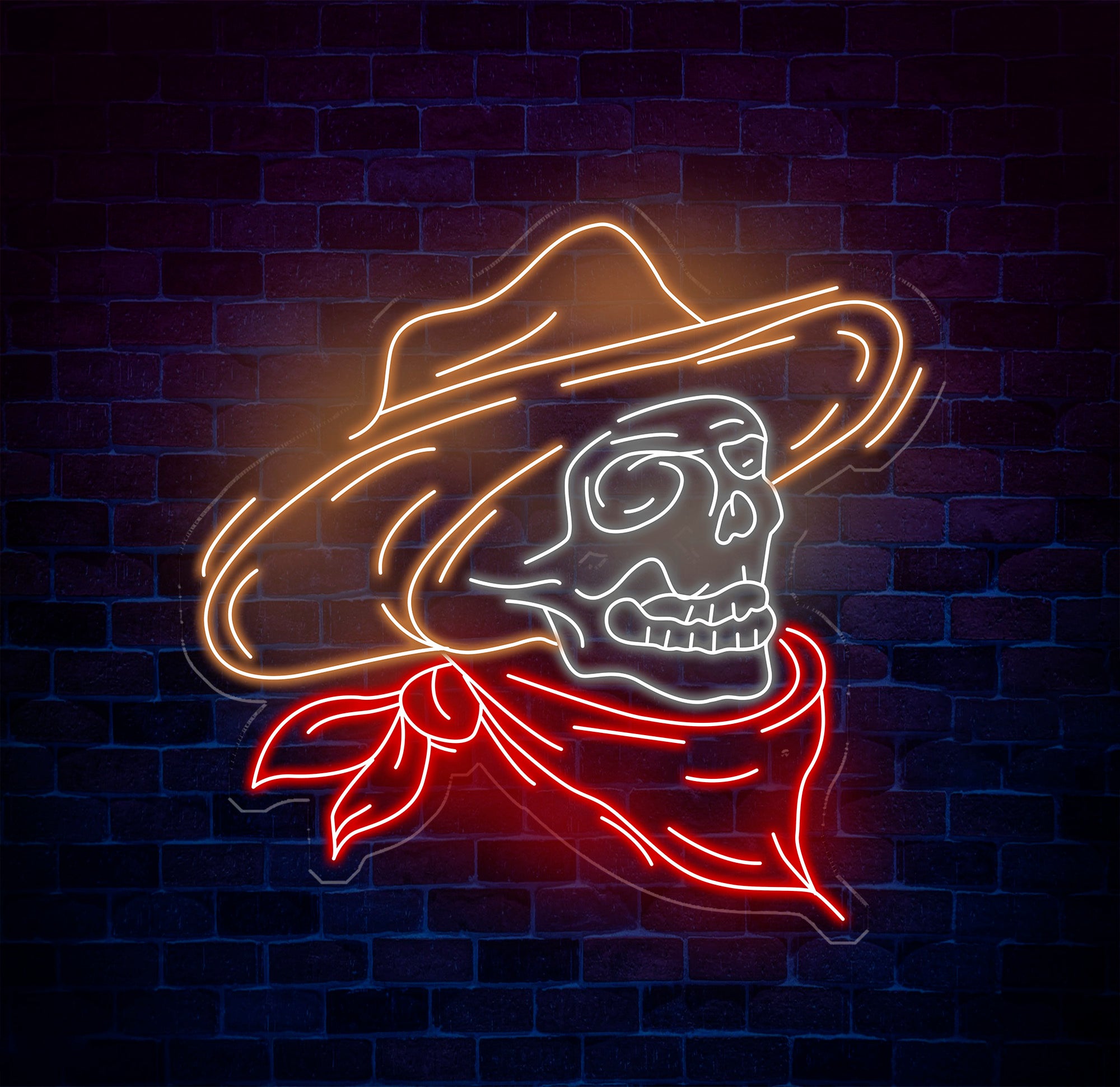Cowboy Skeleton Neon Sign - LED Skeleton Light, Grim Reaper Art, Halloween Decor, Horror House Wall Art, Custom Home Neon Decoration