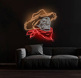 Cowboy Skeleton Neon Sign - LED Skeleton Light, Grim Reaper Art, Halloween Decor, Horror House Wall Art, Custom Home Neon Decoration