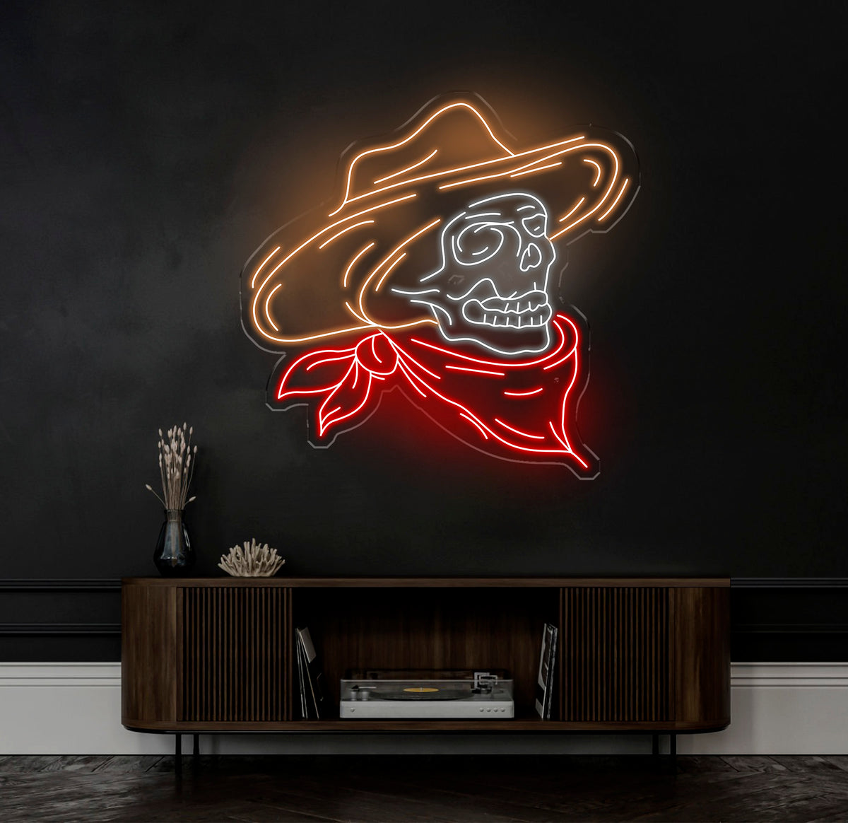Cowboy Skeleton Neon Sign - LED Skeleton Light, Grim Reaper Art, Halloween Decor, Horror House Wall Art, Custom Home Neon Decoration