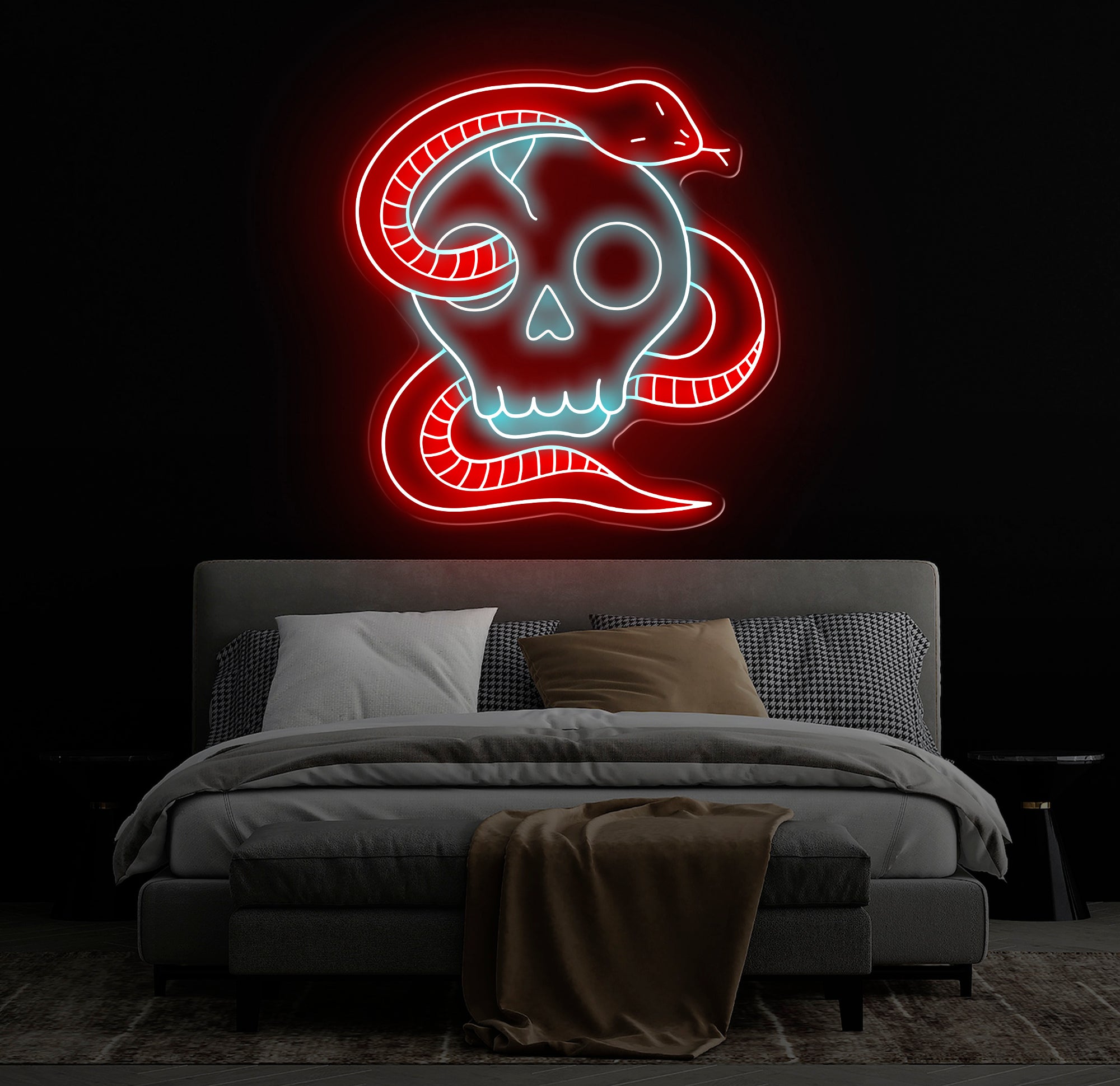 Custom Skull Head Neon Sign with Snake - Handmade Neon Light Art, Personalized Wall Decor, Aesthetic Gifts for Home or Room Decoration