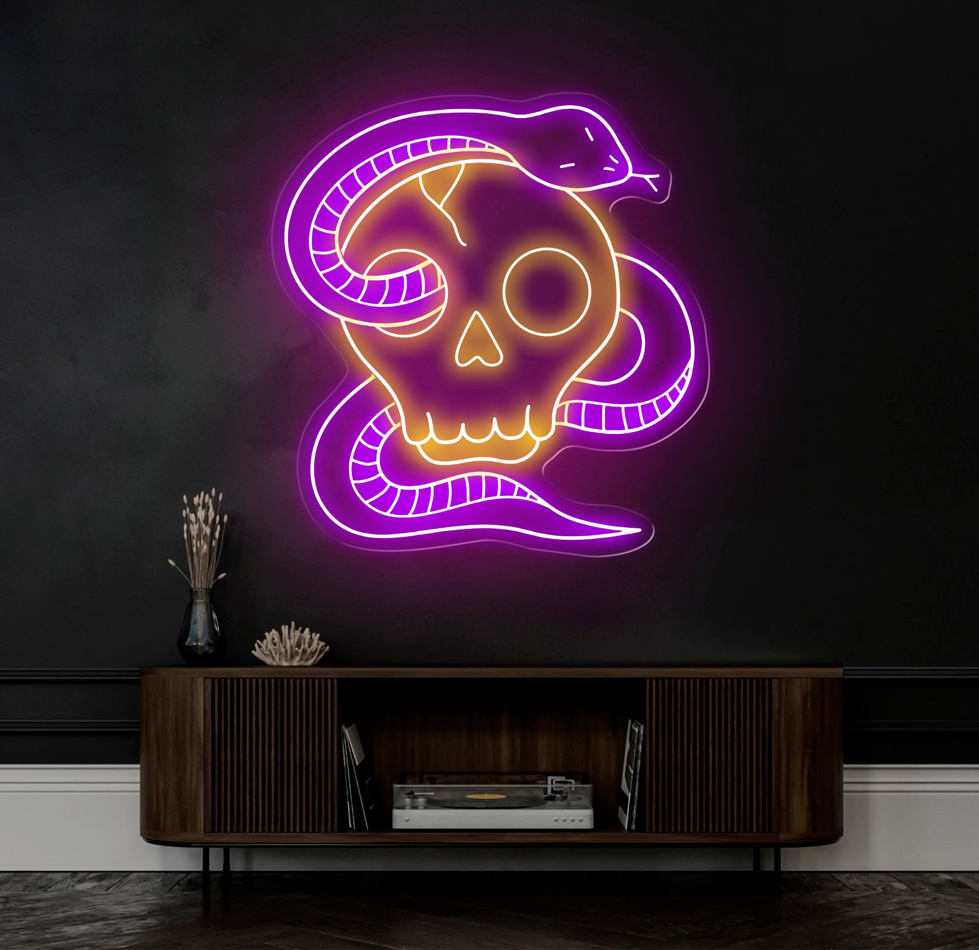 Custom Skull Head Neon Sign with Snake - Handmade Neon Light Art, Personalized Wall Decor, Aesthetic Gifts for Home or Room Decoration
