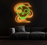 Custom Skull Head Neon Sign with Snake - Handmade Neon Light Art, Personalized Wall Decor, Aesthetic Gifts for Home or Room Decoration