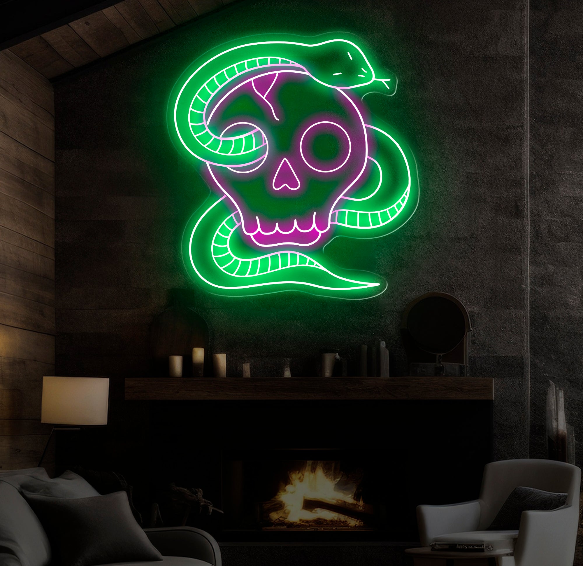 Custom Skull Head Neon Sign with Snake - Handmade Neon Light Art, Personalized Wall Decor, Aesthetic Gifts for Home or Room Decoration