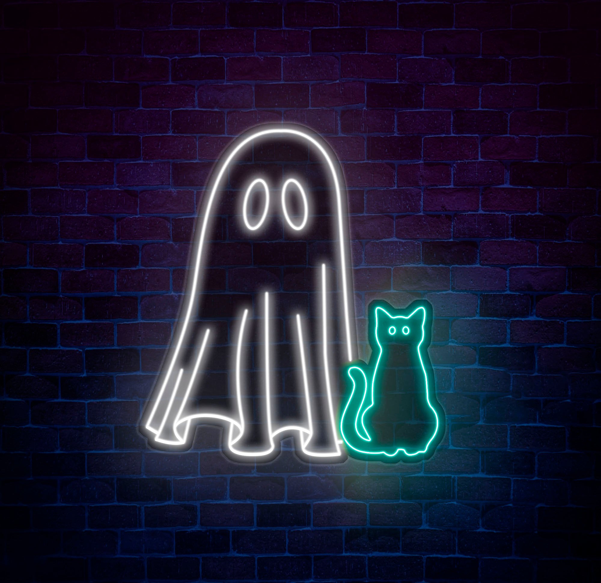 Ghost & Cat Neon Sign - Halloween Cat Ghost Decor, Custom Neon Light, Spooky Halloween Door Decor, Unique Halloween Cat Gift