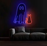 Ghost & Cat Neon Sign - Halloween Cat Ghost Decor, Custom Neon Light, Spooky Halloween Door Decor, Unique Halloween Cat Gift