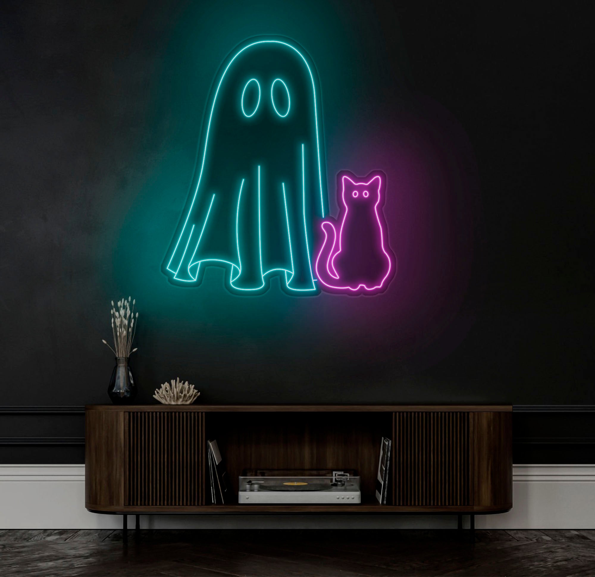 Ghost & Cat Neon Sign - Halloween Cat Ghost Decor, Custom Neon Light, Spooky Halloween Door Decor, Unique Halloween Cat Gift