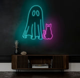Ghost & Cat Neon Sign - Halloween Cat Ghost Decor, Custom Neon Light, Spooky Halloween Door Decor, Unique Halloween Cat Gift