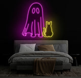 Ghost & Cat Neon Sign - Halloween Cat Ghost Decor, Custom Neon Light, Spooky Halloween Door Decor, Unique Halloween Cat Gift