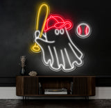 Baseball Ghost Neon Sign - Custom LED Wall Decor, Baseball Fan Gift, Sports Bar Light, Halloween Baseball Art, Unique Baseball Neon Light